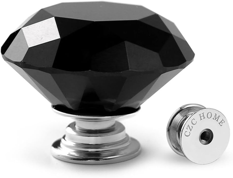CZC HOME 10 PCS Diamond Crystal Glass Pull Handle Cabinet Knobs Cupboard Drawers Cabinet Dresser Bookcase Wardrobe (40mm, Black)