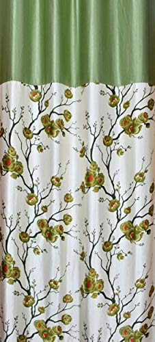 Image of Galaxy Home Decor Rose Printed Half Translucent Curtains for Door 7 Feet, Pack of 2, Green (Green, Door 7 Feet)