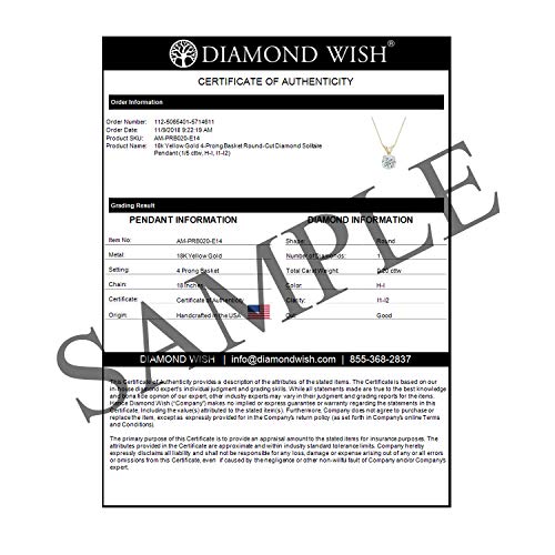 1/4 to 5/8 Carat Lab Grown Diamond Solitaire Round Pendant Necklace in 14k Gold on 18 Inch Box Chain Spring Ring (E-F, SI1-SI2, cttw) Bezel Set by Diamond Wish4