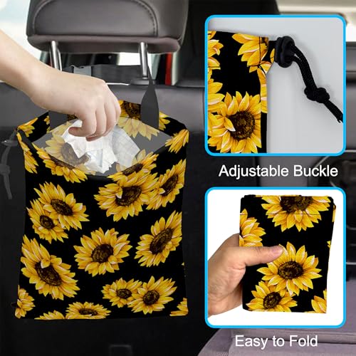 Image of Car Trash Bag Sunflower Car Garbage Bag Hanging Car Trash Can for Back Seat with Drawstring