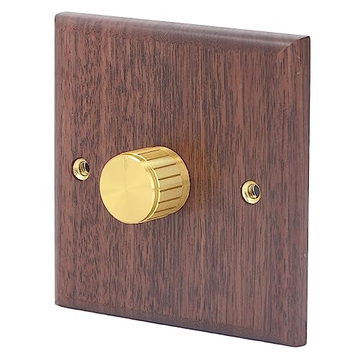 86×87mm Interrupteur Variateur en Bois de Noyer Noir, 100 à 500w 200 à 250V Variateur avec Bouton en Laiton, Interrupteur Rotatif éclairage Intérieur...