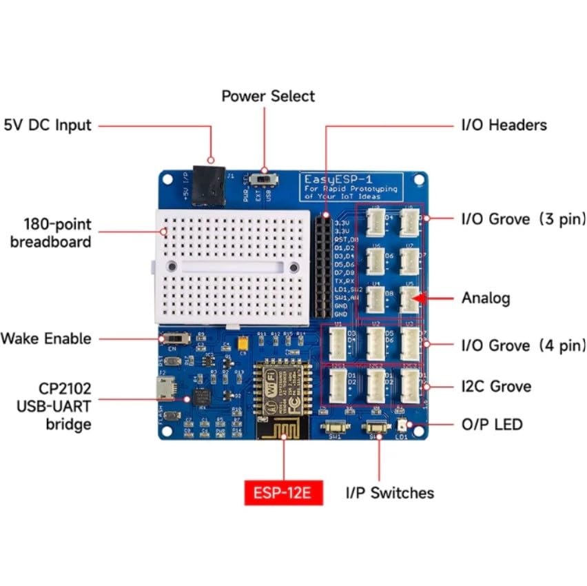 Image of Robocraze ELECROW EasyESP-1: Rapid Prototyping WiFi ESP8266 Experimenter Board - Easy Programming, GPIO Access, Breadboard