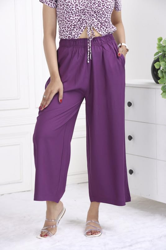 Image of Mlada Rayon Palazzo Pants for Women | Palazzo Pant for Women | Palazzo for Office Wear | Mid Rise Palazzo Pants | Regular Fit Palazzo Pants for Women | Relaxed Palazzo Pants | Solid Palazzo Pants
