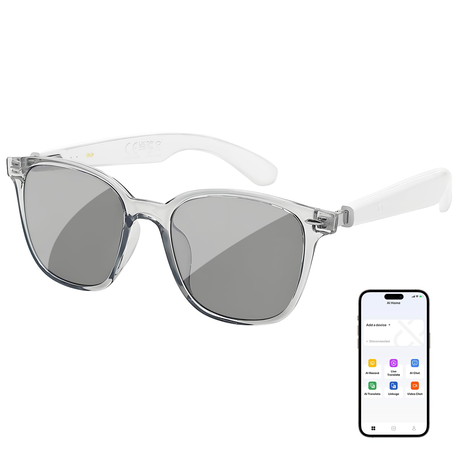 Ai Smart Glasses for Men&Women|Real-Time Translation|Hall-Effect Sensing|UV Protection Bluetooth Sunglasses (Transpraent Frame Black Lens)-image-41