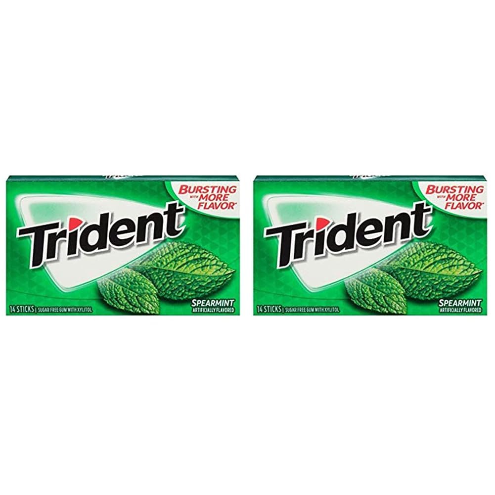 Trident Sugar Free Chewing Gum Spearmint, 14 Sticks, 26 g (Pack of 2)