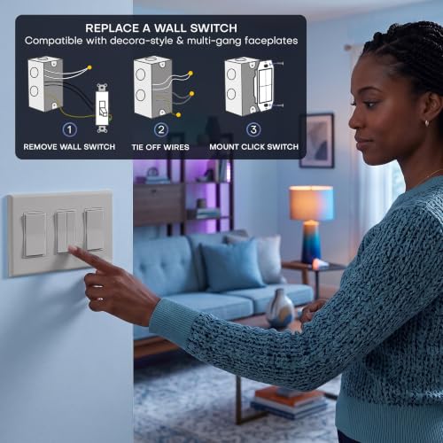 Image of RunLessWire Click for Hue Battery-Free Wireless Smart Switch 3 Pack Gray | Dimmable Kinetic Switch Pairs Natively to Philips Hue Bridge, 4 Programmable Buttons to Control Scenes & Areas, 100ft Range