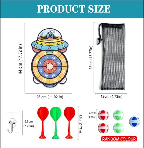 Image of Amazon Brand - Jam & Honey Dart Game for Kids Indoor & Outdoor Sports Game Target Toy Sets - Fabric Dart Board with 5 Sticky Velcro Balls and 3 Darts and 1 Hanger - Children's Toys Gifts (Spaceship)