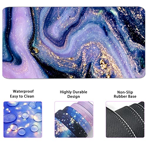Image of 4-in-1 Large Gaming Mouse Pad, Keyboard Wrist Rest Pad & Wrist Support Mousepad Set, Extended Desk Pad Waterproof Desk Mat for Home Office Study Game - Purple Marble