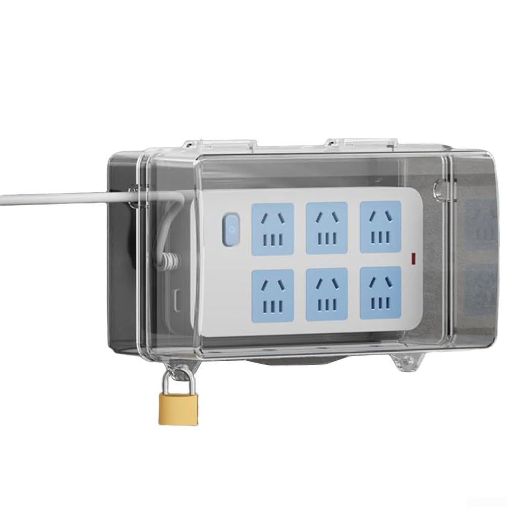 Heavy Duty Outdoor Electrical Box with Lock and 48 Output Holes, Waterproof Extension Cord Organizer for Outdoor Power Supply (S Transparent)