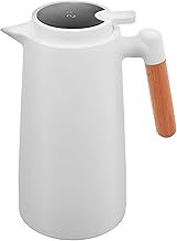 LYOR - Garrafa Térmica de Plástico com Cabo de Madeira e Termômetro Branca 1L - Utensílios de Cozinha - Mesa Posta - Decoração - Itens Para Casa - Perfeita Para Café e Chá