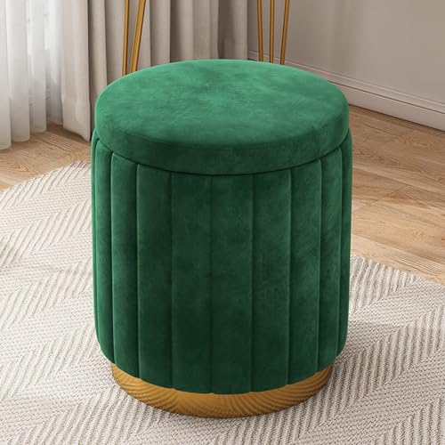 Tabouret en velours vert 34x44 cm avec structure en bois massif stable