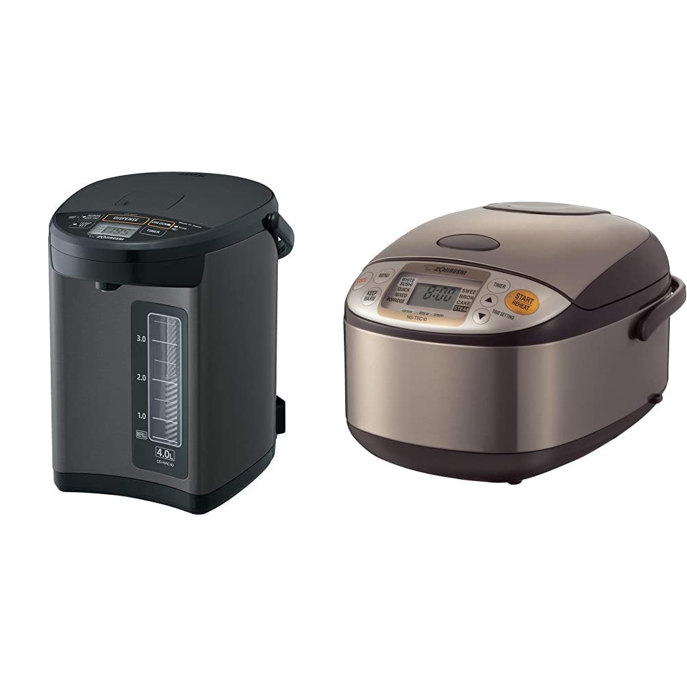 Zojirushi CD-NAC40BM Micom Water Boiler & Warmer, 4.0 Liter, Metallic Black & NS-TSC10 5-1/2-Cup (Uncooked) Micom Rice Cooker and Warmer, 1.0-Liter