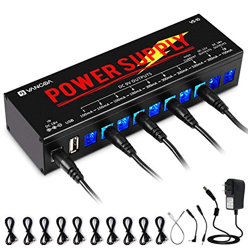 Vangoa VS-10 Guitar Pedal Power Supply 10 Isolated DC Outputs for 9V/12V/18V Effect Pedal