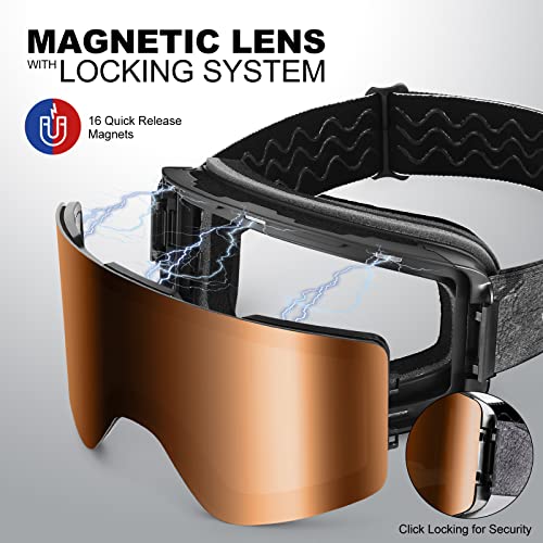 Odoland Ski Goggles Set With Detachable Lens, Frameless Interchangeable Lens, Anti-Fog 100% Uv Protection Snow Goggles For Men And Women, Helmet Compatible - White Frame Orange Lens Vlt 25% #TOP1