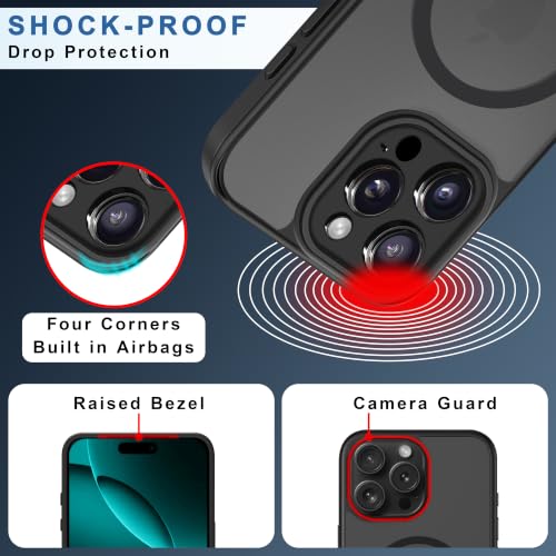 Image of CEDO Magnetic Cover for iPhone 16 Pro Max | Compatible with MagSafe Wireless Charging | Matte Black Case Designed with Magnetic Lock Shockproof Edge Protection Backcover (Translucent Black)
