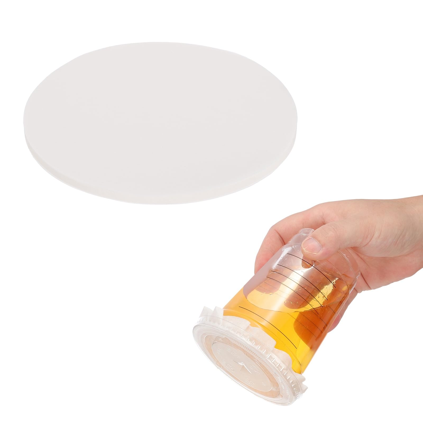 sourcing map 100Pcs Leak-Proof Cup Cap Lid Liners, 13cm Round Sealing Paper Pads Disposable Paper Cup Cover Drink Protective Cap Sealing Spill Films for Drink Milk Tea Coffee Beverage, White