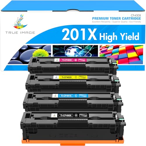 TRUE IMAGE 201X M277dw Toner Cartridge Compatible Replacement for HP 201X 201A M252dw CF400X Color Pro MFP M277dw M277c6 CF401X CF402X CF403X M252 M277 Printer (Black Cyan Yellow Magenta, 4-Pack)