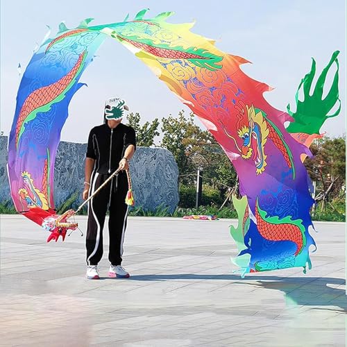 JvFbjLF Bandera de Danza del dragón, Accesorios de Fitness al Aire Libre, for Todos. Bandera de Danza del dragón con patrón de dragón Lavable.(Color,6m (20ft))