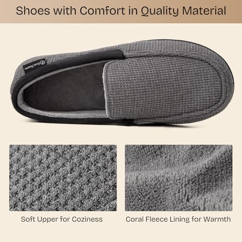 EverFoams Men's Comfort Memory Foam Moccasin Slippers Breathable Terry Cloth House Shoes with Anti-Skid Rubber Sole Grey 9 UK - 5