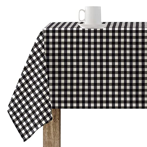 BELUM | Mantel resinado Antimanchas Cuadros 150-319, Mantel Cuadros Vichy tamaño; 200X155 cm, Mantel Antimanchas NO Hule, Mantel Vichy Negro, Mantel Tejido 100% algodón orgánico Cover