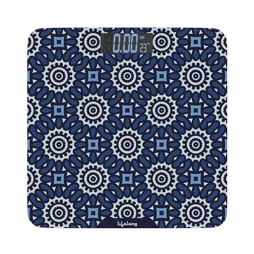 Image of Lifelong Azure Weighing Scale (LLWS72 Indian Cultural Series - Gujarat)|Digital Weight Machine for Body Weight|6mm Thick Tempered Glass with LCD Display|Bathroom Weighing Scale (Blue)