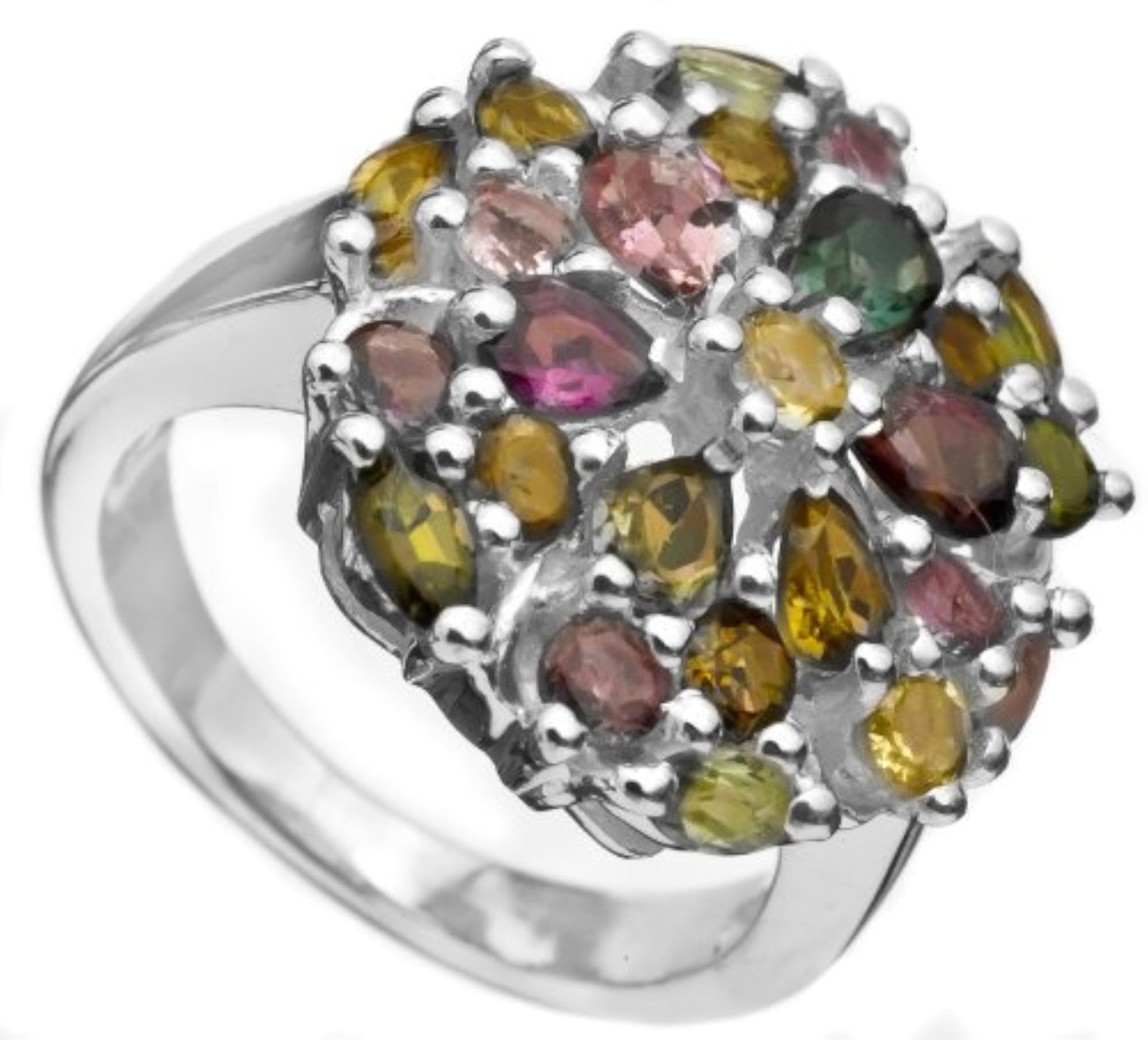 Sterling Silver Faceted Tourmaline Ring, Elegant Design