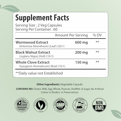 Image of Wormwood Complex with Black Walnut & Clove, 3-in-1 Herbal Blend, Sweet Wormwood Extract Capsules, 120 Vegan Capsules, 2 Month Supply, Non-GMO & Gluten Free Supplement