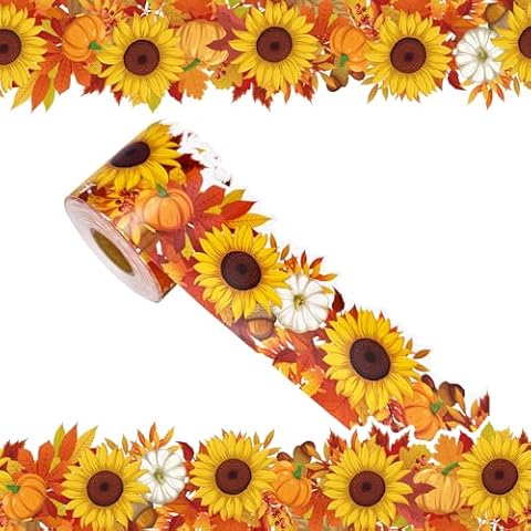 WUYUEJXI 68.9 Feet Sunflower Maple Leaves Pumpkins Theme Bulletin Board Borders, Classroom Rolled Border Trim，for Themed Party Classroom Office Decor Cover