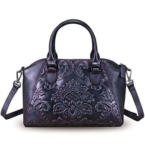 Bolso de cuero genuino vintage para mujer con asa superior miniatura 1
