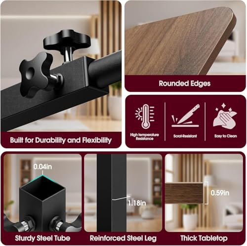Image of Adjustable C-Type Side Table for Sofa & Bed, 60cm Height 40cm Width, Wooden Top End Table with Metal Base, Space Saving Laptop Table, Living Room Bedroom Snack Coffee Table