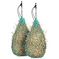 Majestic Ally 2 pcs 42" Long and 2.0"x 2.0" Holed Hay Net for Horses, Adjustable Travel Feeder, Regulate Intake of Hay hence Improve Digestion and Reduce Waste (Turquoise) (Turquoise)