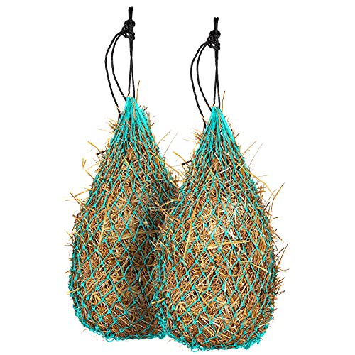 Majestic Ally 2 pcs 42 Long and 2.0x 2.0 Holed Hay Net for Horses Adjustable Travel Feeder Regulate Intake of Hay hence Improve Digestion and Reduce Waste (Turquoise) (Turquoise)