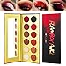 Afflano Red Eyeshadow Palette Makeup, Highly Pigmented Matte Shimmer Orange Warm Fall Sunset Tones Sparkle Eye Shadow Palettes,Long Lasting Soft Smokey Natural Vegan Metallic Make-Up Pallets 12 Color