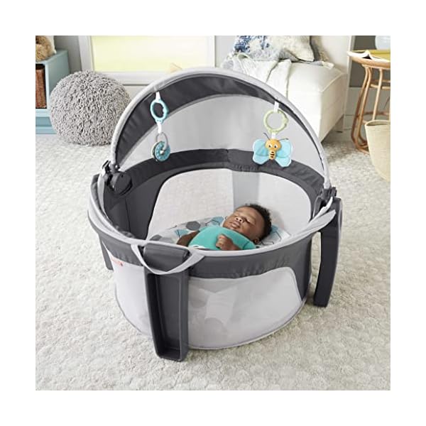 Fisher-Price On-The-Go Baby Dome Gray Hexagon, Travel Portable Play and Napping Space with Canopy and Toys - Image 3