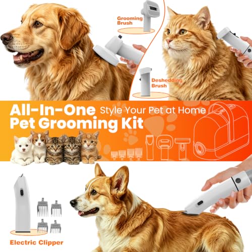 Image of PG10 Dog Grooming Vacuum with Electric Clipper & Shedding Brush, 12,000Pa Suction Pet Grooming Vacuum for Dogs, Low Noise Pet Hair Vacuum with Grooming Kit for Home Shedding and Trimming