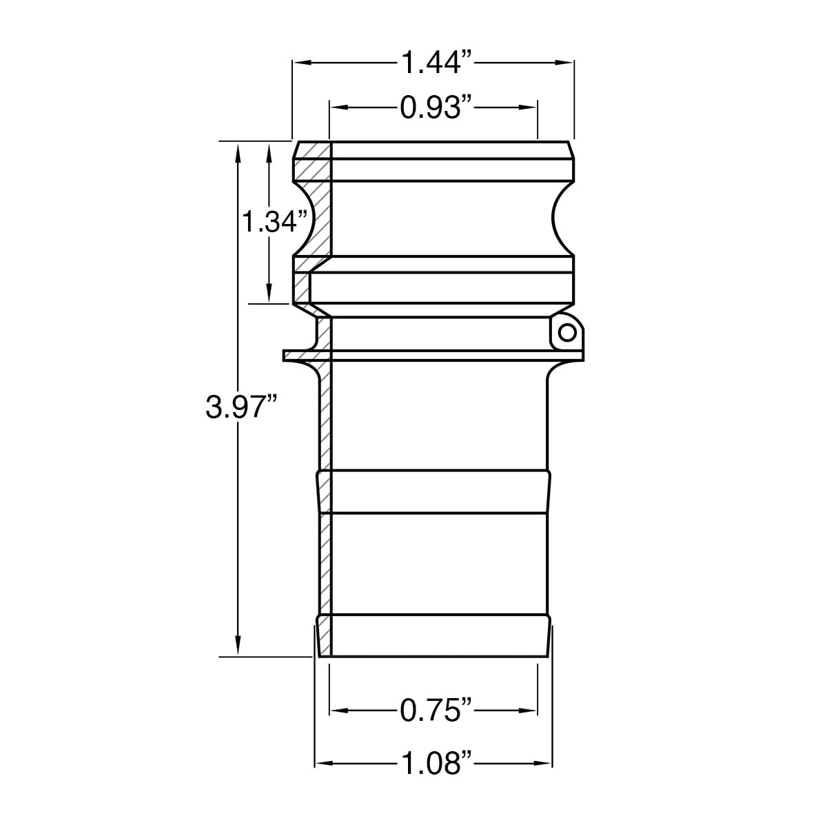 Aluminum Type ER Cam and Groove Fitting Reducer, 2? Male Camlock x 1-1/2? Hose Shank (CAM-2015-ER-AL)