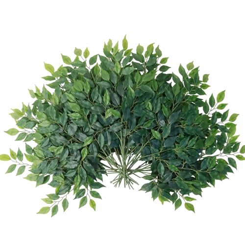 mizii 24pcs Artificial Greenery Stems Silk Green Leaves Fake 23in Ficus Garland Spray Plants Faux Greenery Decoration for Centerpieces Wedding Arch Flower Bouquet Table Home Decor (24)