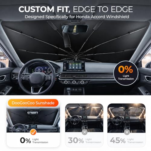 Image of [2026 Upgraded] DooGooCoo Windshield Sun Shade Umbrella for Honda Accord 2023-2025 2026 [100% Sunlight Blocked, Cooling Ice Crystal] Sunshade for Car Windshield for Accord Sun Shade, Custom Fit.