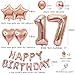 Rose Gold Happy Birthday Banner Balloon Kit 17th Birthday Balloon Number 17 Aluminum Foil Balloon Confetti Latex Balloon Star Heart Foil Balloon Girls Women Birthday Party Supplies Decoration