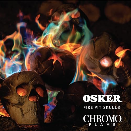 image for OSKER Open Top Fire Pit Skull with Fire Color Changing Packets | Ceram