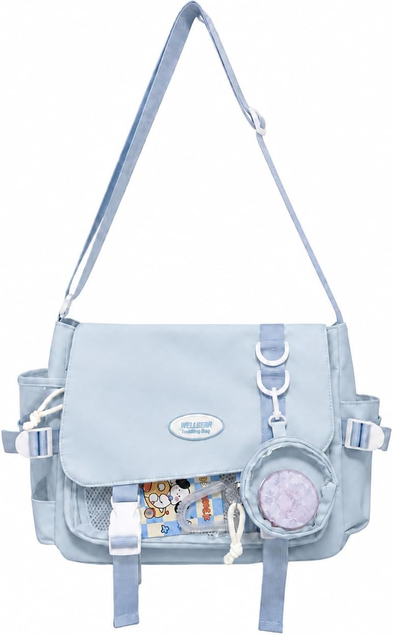 Kawaii Ita Bag for Women with Pin Storage Pouch and 4 Decorative Pins, Aesthetic Crossbody Bag Y2K Style Purse