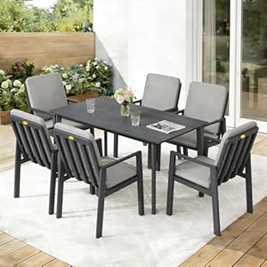 Atenza Gartenmöbel Set 6 Stühle mit Tisch, 7-teiliges 150x80cm Gartentisch mit Stühlen Set, Wetterfeste Outdoor Essgruppe mit PS-Tischplatte für Terrasse, Garten & Balkon