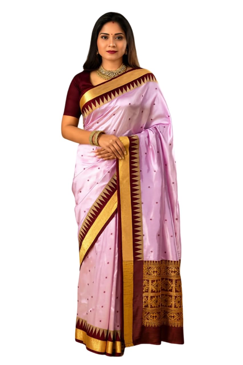sijileen Sambalpuri Patta Silk Saree with Contrast Pallu, Blouse & Temple Border-picture-40