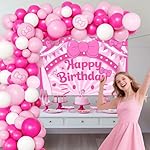 Cartoon Cat Theme Birthday Party Decorations Kit - Pink Hot Pink Balloons with Arch Garland for Background Birthday Girls Kids - Image 5
