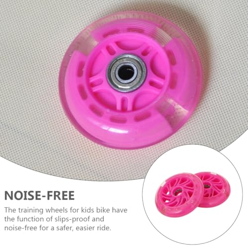 2 ruedas de entrenamiento para bicicleta con rodamientos, ruedas auxiliares luminosas y silenciosas color rosa para equilibrio miniatura 3
