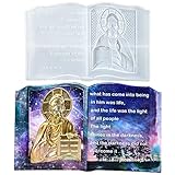 Palksky Jesus Resin Molds, Silicone Resin Bible Mold for 3D Open Book Holy Bible, Large Cross Epoxy Resin Casting Molds for Handmade Religious Wall Hanging Decor Easter Decoration Gifts