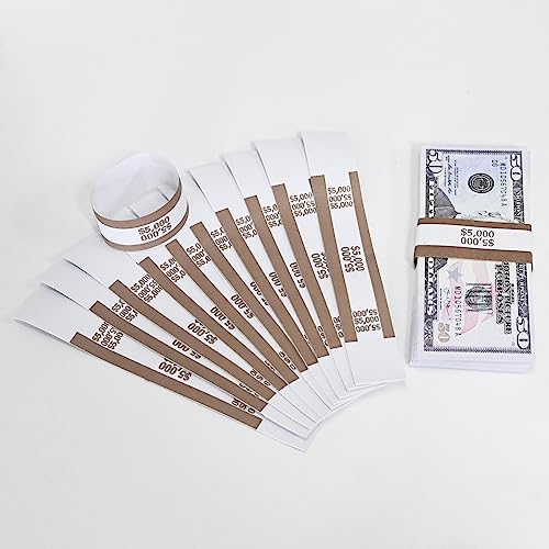Currency Straps – Bill Wrappers, Money Bands to Organize Bills, ABA Standard Colors, Self-Adhesive, 7.5 x 1.15 Inches ($5000 / Brown) - Thumbnail 4