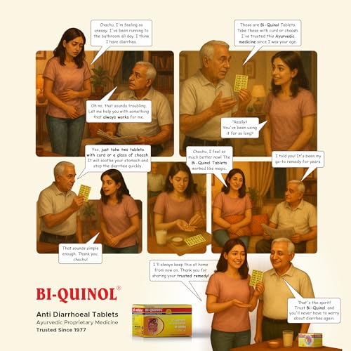 Image of BI-QUINOL Loose Motion Tablets | Anti Diarrhea Ayurvedic Medicine | Dysentery Support | Bharavi (6 strips with 20 tablets each)