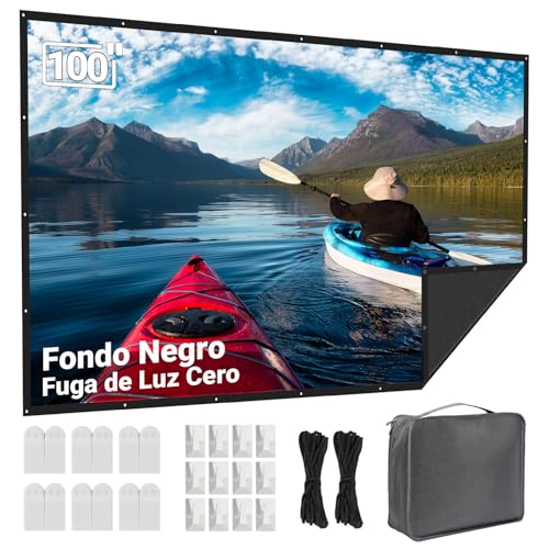 Pantalla de Proyector 100 Pulgadas Exterior: LEORFI Fondo Negro Mejorado Opaco   Pantalla de Proyección Portátil Interior   Pantalla para Proyector Plegable Lavable para Cine en Casa
