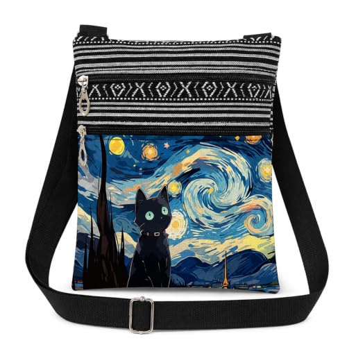 Imagen de Yahusuhil Bolso Cruzado Noche Estrellada con Gato